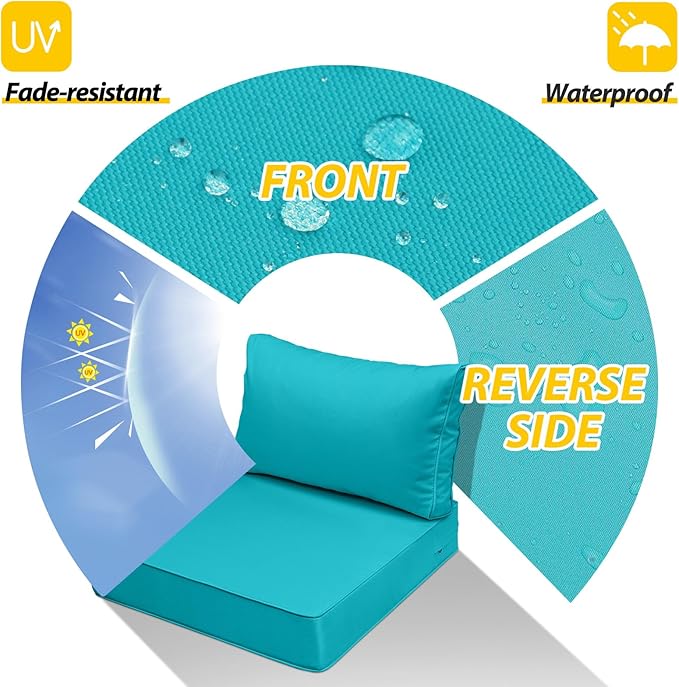 AAAAAcessories Outdoor Deep Seat Cushions, Waterproof, Fade-Resistant Patio Furniture Replacement Cushions, 24" x 24" x 5" + 24" x 13.5", Set of 4, Turquoise Blue