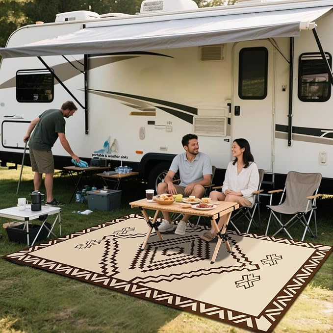 WILDROOTS 5x8 Feet Del Diamond Plastic Outdoor Rug, Stain Resistant Waterproof Reversible Outdoor Patio Rug, Fade Resistant Camping Rug