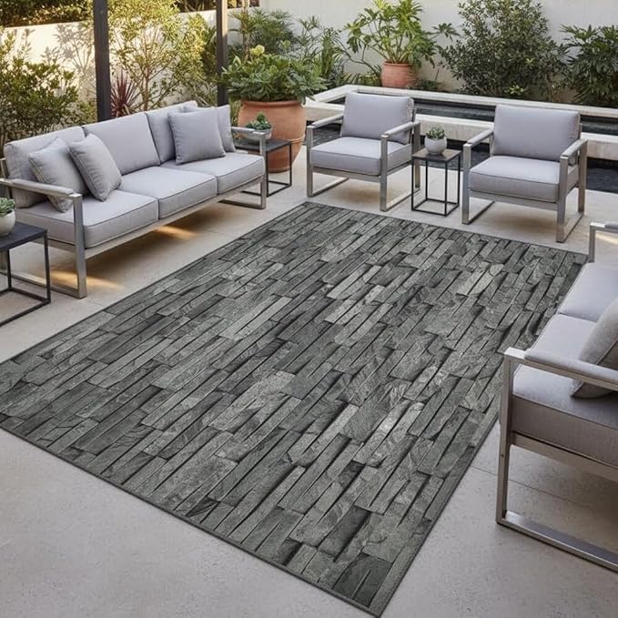 6x9 Outdoor Rug 3D Illusion Grey Brick Wall Pattern Modern Farmhouse Waterproof Area Rugs for Patios Deck Balcony Backyard Deck Garden Camping Pool Non Shedding Thin Deco Floorcover Carpet