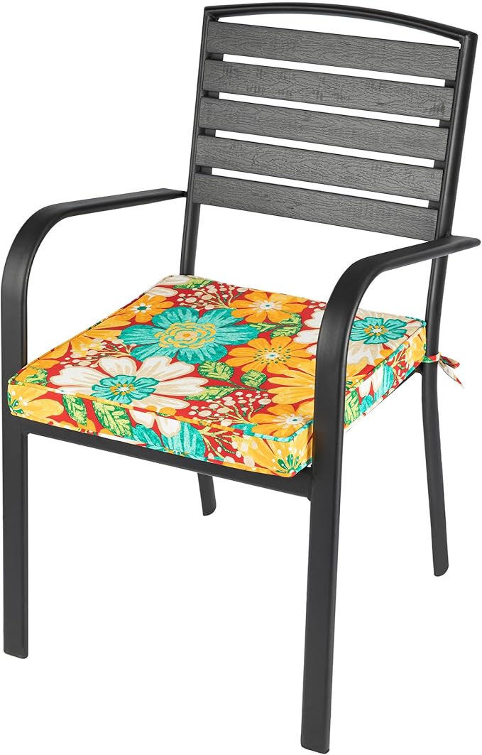 Magpie Fabrics Indoor Outdoor Waterproof Square Chair Cushion, 18" x 18" x 2.5", 2 Pack, Water Resistant Seat Cushions, for Patio Garden Office, Ambry Red Hibiscus