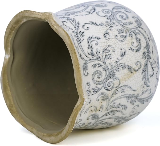 Rustic Ceramic Planter, 6 Inch Tuscan Vintage Flower Pot with Drainage, Farmhouse Garden Pot for Indoor Plants, Kitchen & Garden Tuscan Decor, Plant Lover Gift (Grey)