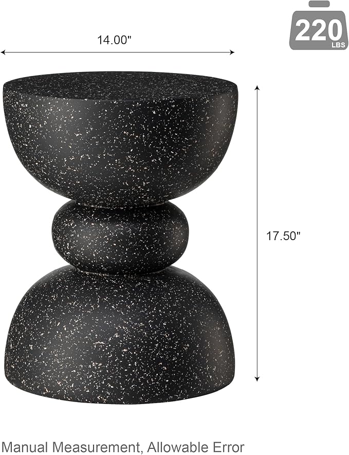 Glitzhome Outdoor Side Table, Round Accent End Table, Lightweight Faux Terrazzo Decorative Garden Stool, 17.25" H Black Planter Stand for Patio Porch Balcony Living Room