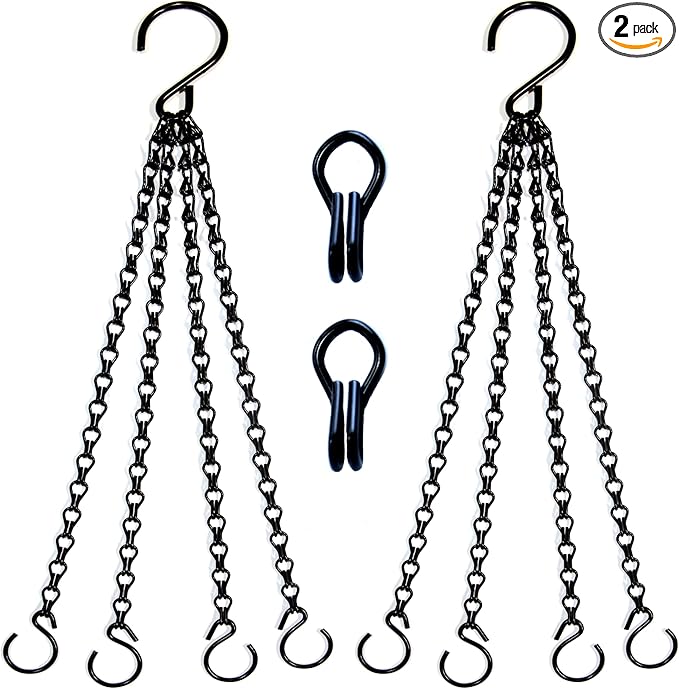 2Packs 26inch 90lbs Black Heavy Duty Metal Hooks Hanging Chains Hangers for Garden, Balcony, Yard, Kitchen, for Hanging Plant Pots,Planters,Bird Feeder,Lanterns, Billboard Etc.