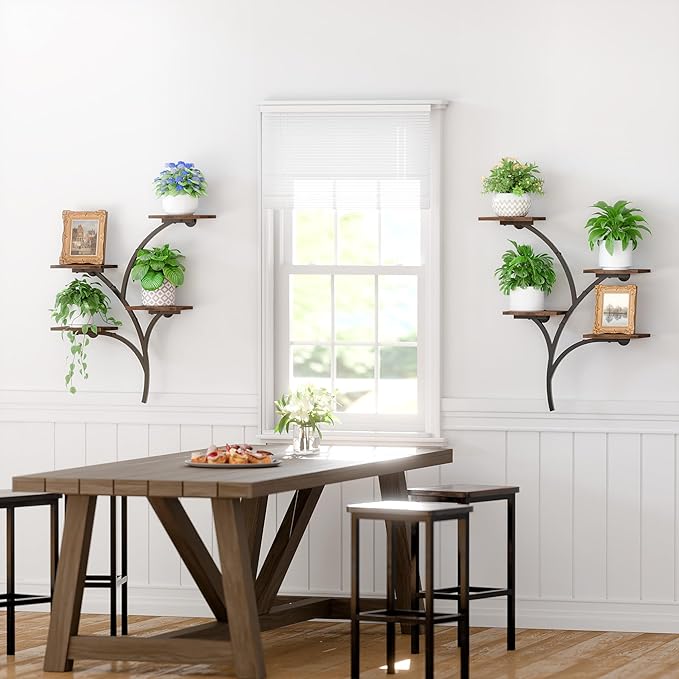 POZILAN Wall Planters for Indoor Plants, Wall Mount Plant Holder, 2 Pack 8 Tiered Wall Mounted Planter Hanging Planters Plant Stand Indoor, Window Plant Shelves for Living Room Patio