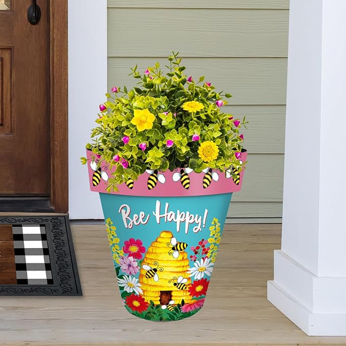 Briarwood Lane Summer Planter 14" x 15" x 15" Bee Happy Beehive Large for Summer Planter