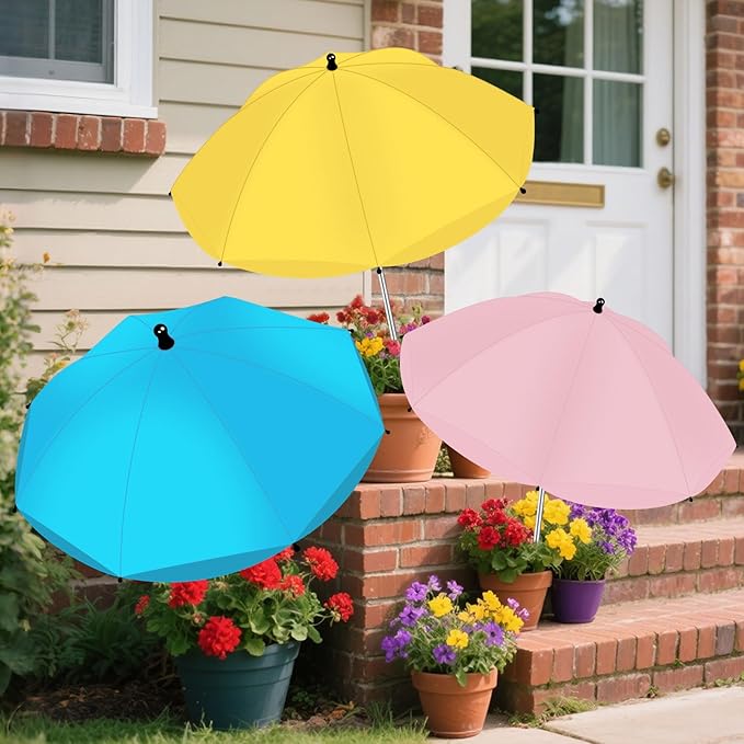 3 Pack Adjustable Plant Shades for Outdoor Plants, Larger Garden Umbrella Shade Covers for Plants, Sun Protection Umbrella for Potted Plants,Garden Bed,Flower Pot (Pink+Blue+Yellow)