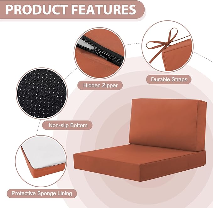 9-Piece Patio Furniture Cushions Set, Replacement Outdoor Cushions for 4-Seat Patio Sectional, Waterproof & Fade Resistant Deep Seat Cushion for Outdoor Sofa, Spice