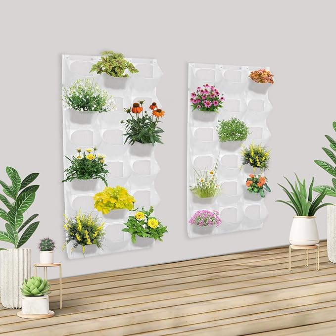 Wall Planter with 36 Pots, Wall-Mounted Indoor & Outdoor Flower Pot Holder, Vertical Garden Plastic Planter for Flowers, Vegetables, Grass (White)