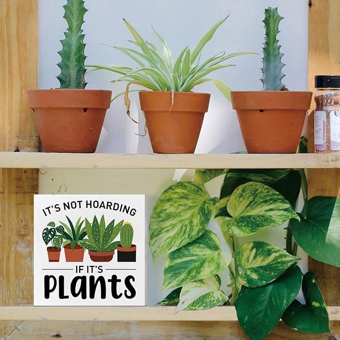 Plant Lover Desk Wooden Box Sign Decor, It's Not Hoarding If It's Plants, Plant Garden Decor Home Office Desk Decoration Gardening Gardener Planter Plant Lover Gifts for Women Men Teens Kids