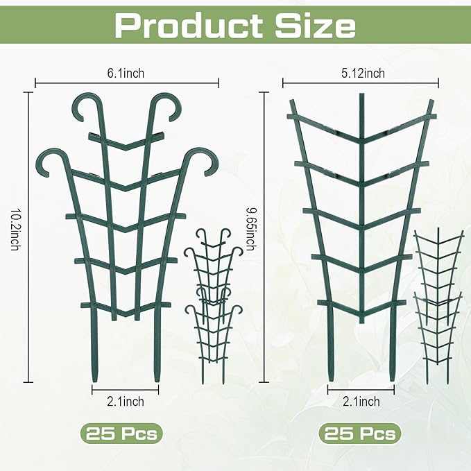 50 Pack Plant Trellis for Pots Garden Trellis for Potted Plants Flower Pots Support Stackable Plastic Mini Holders for Climbing Plants Peas (Sheep Horn and Straight)