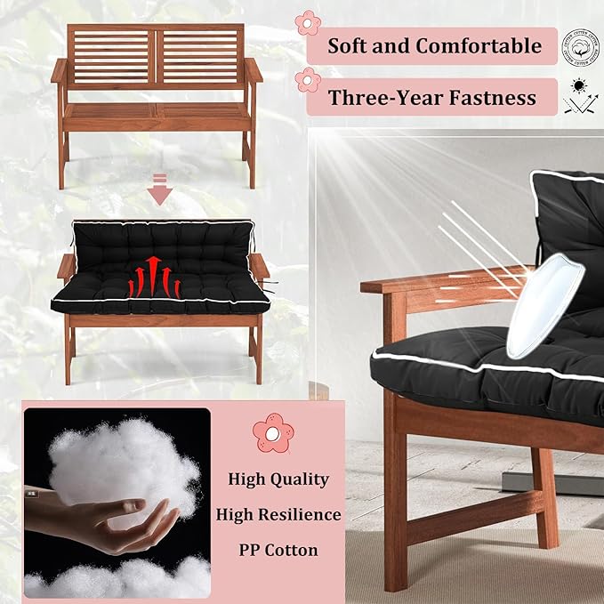 2-3 Seat Swing Replacement Cushion, Outdoor Bench Cushions with Backrest Thicken 4", Patio Furniture Garden Porch Loveseat Glider Pad Anti-Fading Waterproof (Black, 40x55in)