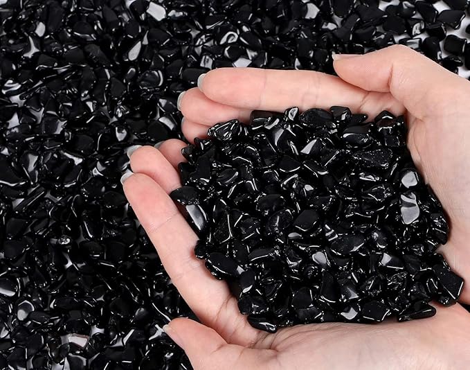 1lb Obsidian Crystal Aquarium Gravel Polished Tumbled Stones Irregular Shaped Crystal Chips Bulk Natural Gemstone Rocks Vase Filler Fish Tank Gravel Home Decoration (450 Gram)