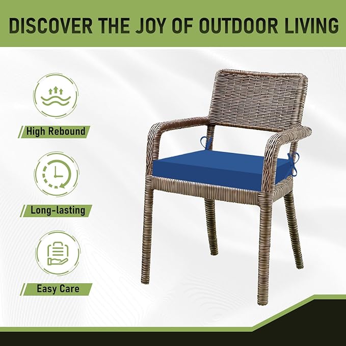 Basic Beyond Outdoor Chair Cushions Set of 6, Square Corner Outdoor Cushions for Patio Furniture, Water Resistant Patio Chair Cushions with 2 Ties, 18.5x16x3, Royal Blue