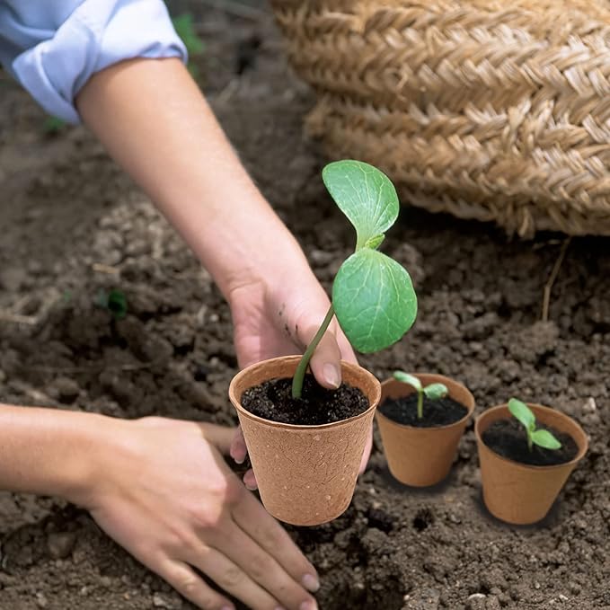 3T GROUP 100 Pack 3.15 Inch Mini Pot for Plants,Small Compostable Planting Pots,Biodegradable Disposable Flower Pots for Vegetables,Fruit with 100 Labels,Tool (100pcs)