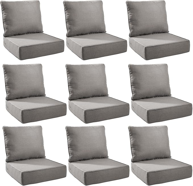Outdoor Cushion Set for Furniture Patio Furniture, UV Resistant, Water Resistant - 6 Inch Thick Foam Garden Cushions – 22x24 Inch Patio Seat Covers for Chair/Sofa/Couch | Grey | 9-Pack |