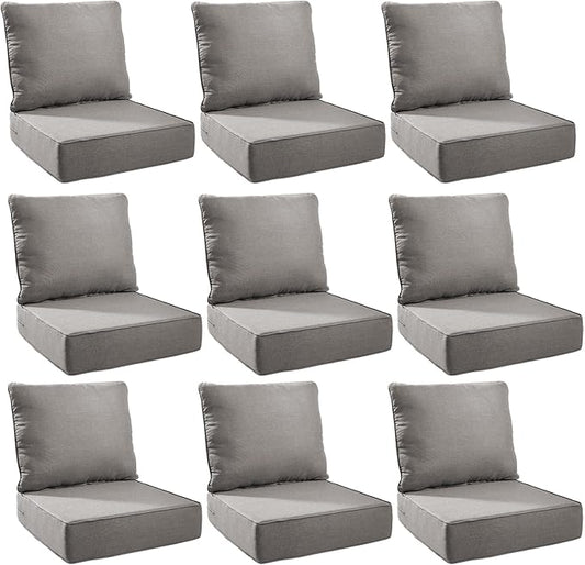 Outdoor Cushion Set for Furniture Patio Furniture, UV Resistant, Water Resistant - 6 Inch Thick Foam Garden Cushions– 24x24 Inch Patio Seat Covers for Chair/Sofa/Couch | Grey | 9-Pack |