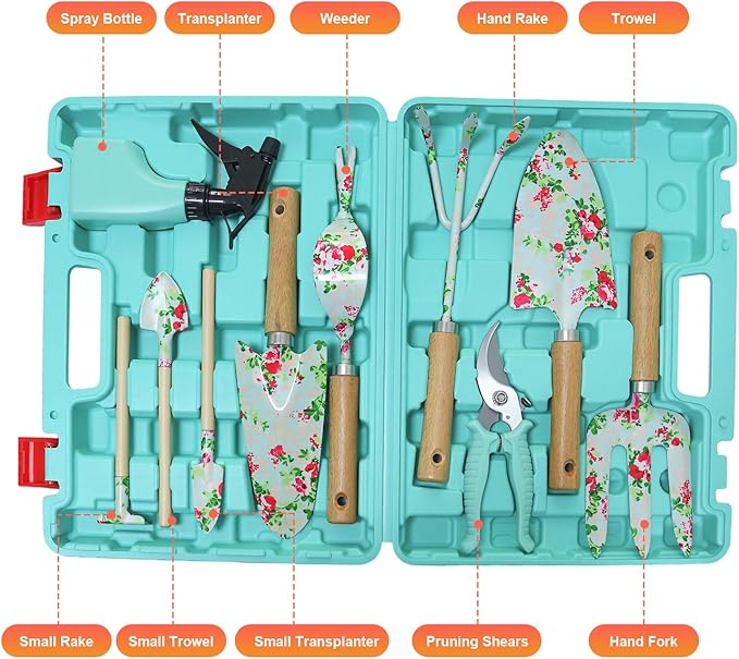 Heavy Duty Garden Hand Tools Set Gardening Hand Tools for Women Gardening Tool Set Gardening Gifts Gardening kit for Women (Light Green)