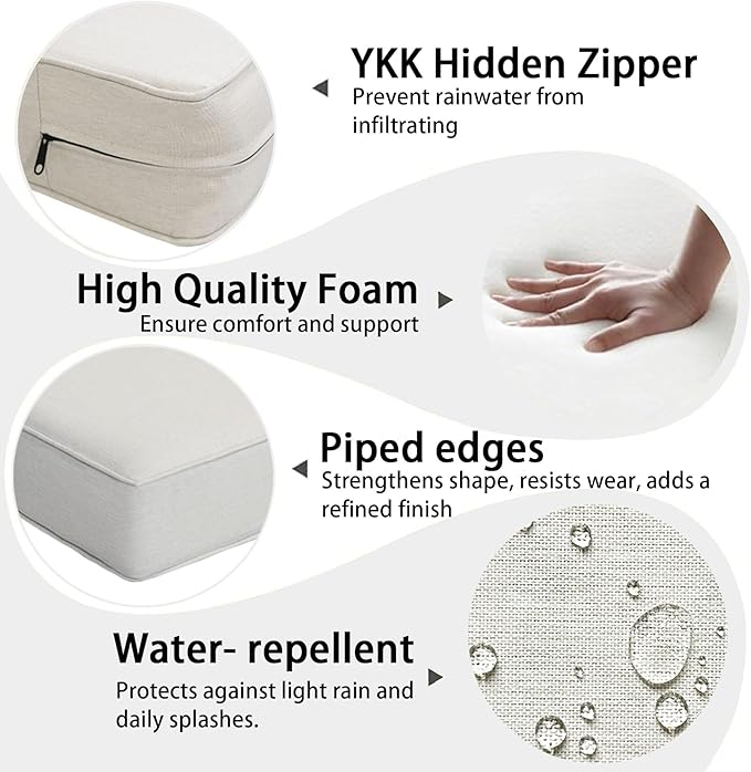 23.5"x25" Outdoor Deep Seat Patio Cushions Set of 2, Deep Seat Bottom Resilient Foam Filling Water-Resistant Stain-Resistant UV Resistant Weather Resistant with YKK Zippers,Almond