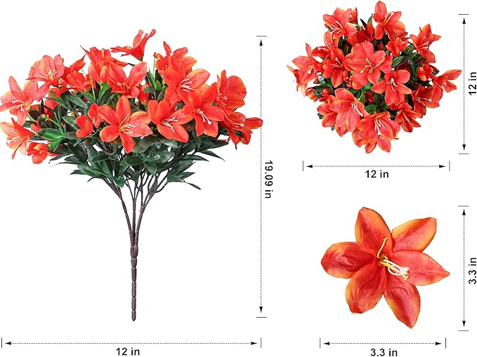 INSPRING Artificial Flowers for Outdoors, 3 Bundles Fake Silk Azalea Flower Faux Plants Outside Decoration UV Resistant Realistic Spring Outdoor Flowers for Planter Porch Patio Garden Walkways Home
