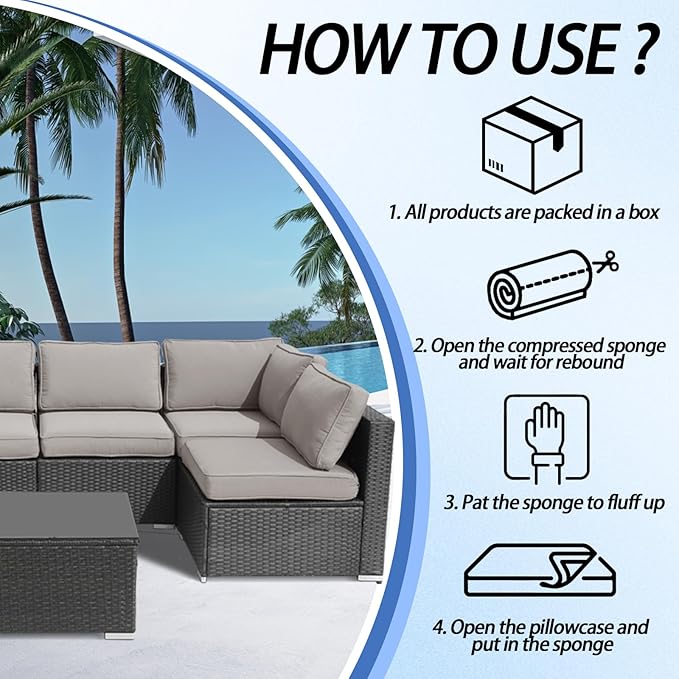 Patio Furniture Cushions,14Pieces Water-Resistant Outdoor Replacement Cushions,Sectional Sofa Cushions for Fits 6-Seats Rattan Wicker Patio Conversation Sets(Grey)
