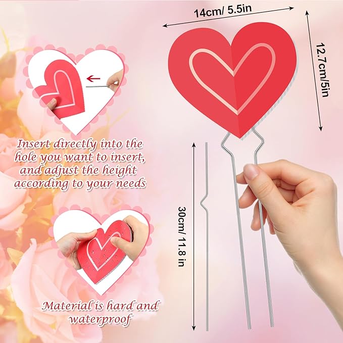 6 Pcs Valentine's Day Heart Planter Stake Hollow Heart Garden Metal Stake Sign Corrugated Plastic Valentine's Day Outdoor Decor for Indoor Outdoor Patio Plant Pot, Flower Bed(Classic Style)