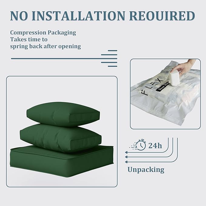 Patio Furniture Cushions, Replacement Outdoor Cushions for 4-Seat Patio Furniture, Waterproof Cushions for Outdoor Sectional Sofa Couch, Green