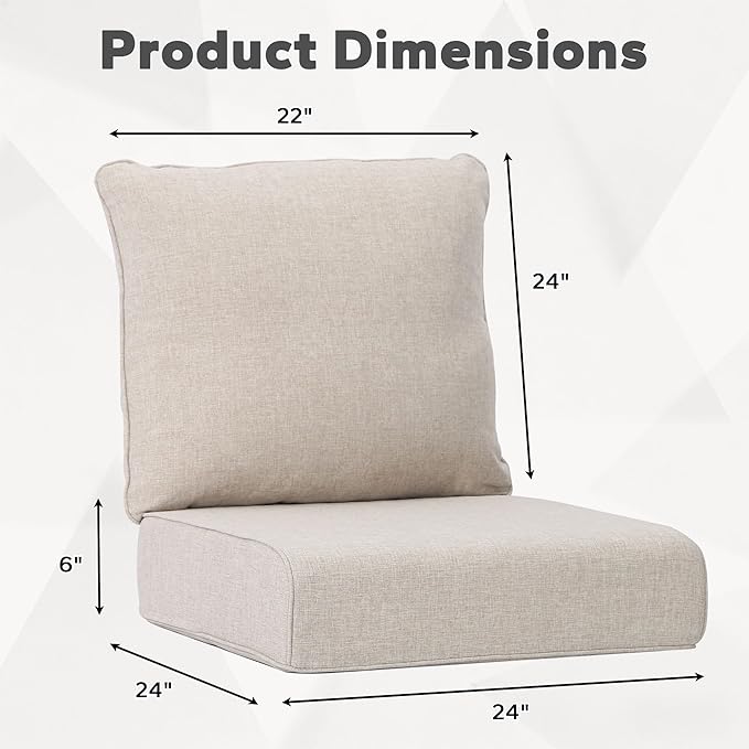 Joyside Outdoor Chair Cushions Set, 24x24 Inch Patio Furniture Cushions, 6’’ Thick, Water Resistant & Fade Resistant, Outdoor Replacement Cushions for Seat and Sofa