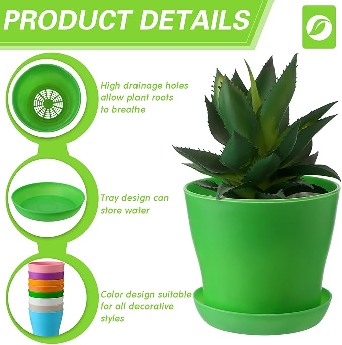 Yaomiao 48 Pcs 4 Inch Colorful Plastic Plant Pots with Tray Flower Plant Pots Seedling Nursery Pots with Drainage Holes for Home Garden Flowers Outdoor Indoor Succulents Plants