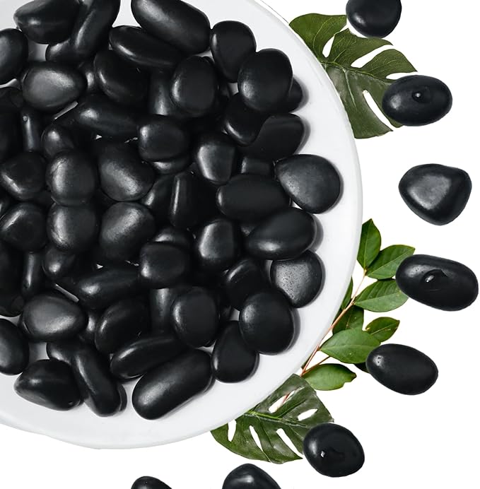 5Ib Black River Rock-Decorative Stones-Pebbles for Indoor Plants-Rocks for Outdoor Landscaping- 0.3"-0.8" inch High Polished Stones for Fish Tank, Terrarium,Vases, Home Decor