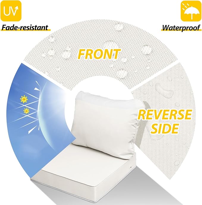AAAAAcessories Outdoor Seat Cushions for Chairs, Fade-Resistant, Waterproof Patio Furniture Replacement Cushions, 25.5" x 25.5" x 5" + 25.5" x 19", Creamy White