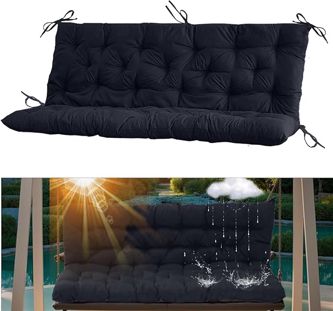 2-3 Seat Swing Replacement Cushion, Outdoor Bench Cushions with Backrest Thicken 4", Patio Furniture Garden Porch Loveseat Glider Pad Anti-Fading Waterproof (Navy Blue, 40x40in)