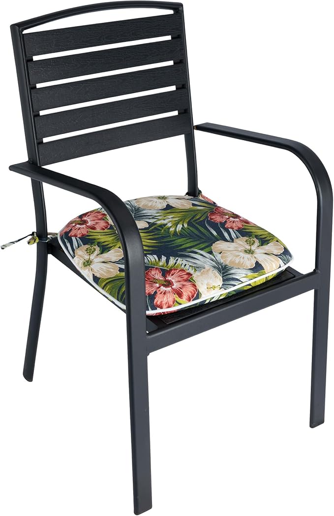 Magpie Fabrics Outdoor/Indoor 17"x16"x2" Chair Cushions with Ties Set of 4, Waterproof All Weather U-Shape Seat Pads Decoration for Patio Garden Furniture Home Office (Midnight Floral)