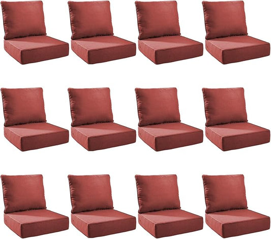Outdoor Cushion Set for Furniture Patio Furniture, UV Resistant, Water Resistant - 6 Inch Thick Foam Garden Cushions– 24x24 Inch Patio Seat Covers for Chair/Sofa/Couch | Red | 12-Pack |
