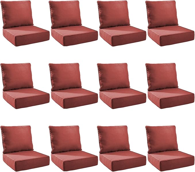 Outdoor Cushion Set for Furniture Patio Furniture, UV Resistant, Water Resistant - 6 Inch Thick Foam Garden Cushions – 22x24 Inch Patio Seat Covers for Chair/Sofa/Couch | Red | 12-Pack |