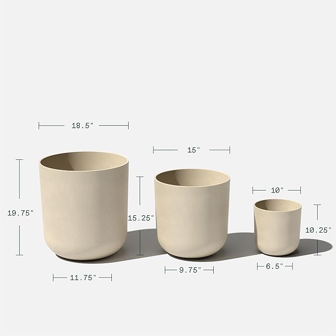 Veradek Mason Series Lima Planter - Set of 3 Round Planters for Garden/Patio | Made from Plastic-Stone Composite with Drainage Holes | Modern Décor for Succulents, Flowers, Small Plants