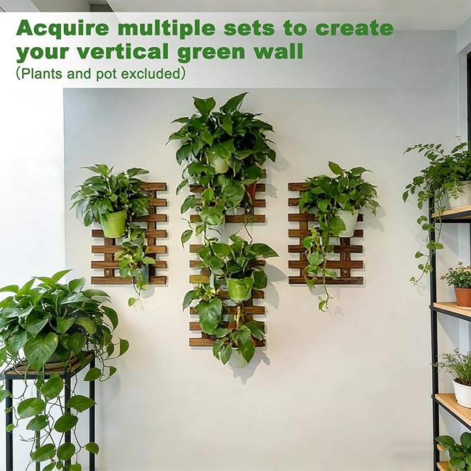 2 Pcs Wall Planters - 11.4"W X 15.7"H Wooden Wall Planters for Indoor Outdoor Plants,Hanging Wood Wall Trellis,Wall Mounted Plant Holder for Orchids,Succulent,Air Plants,Hanging Pots Display