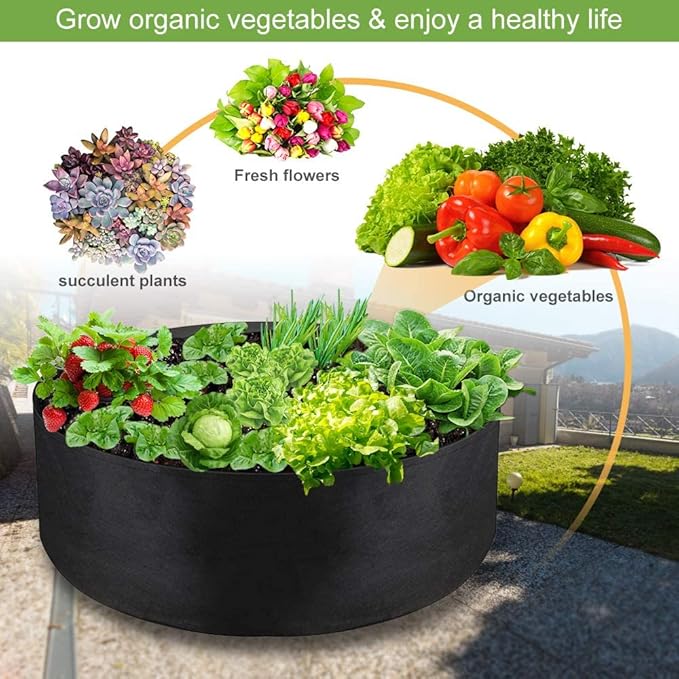 15 Gallon Large Grow Bag, Heavy Duty Fabric Round Raised Garden Bed Planter Pots for Planting Herb Flower Vegetable Potato Plants (24" D x 8" H, Black)