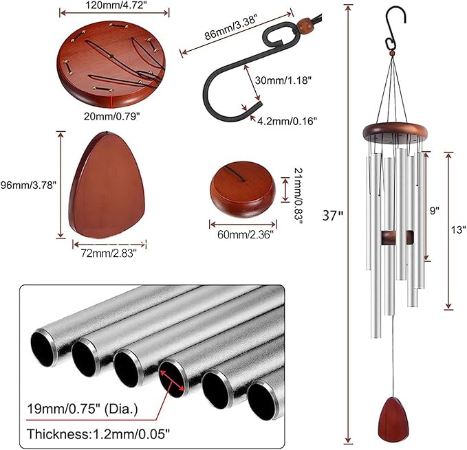 37 Inch Large Aluminum Wind Chimes Outdoor Zen Wind Chimes for Garden, Patio, Yard Decoration Classic Design with Wind Catc her Unisex Gift Idea for Birthday, Housewarming