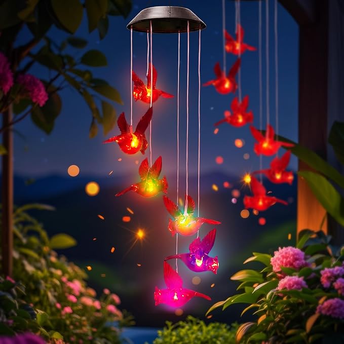 Cardinal Solar Wind Chimes for Outside,2PK Cardinal Gifts for Women Mom Mother,Solar Red Bird Memorial Wind Chimes,Solar Powered Wind Chime Waterproof,Red Bird Decor for Garden Patio Outdoor Porch
