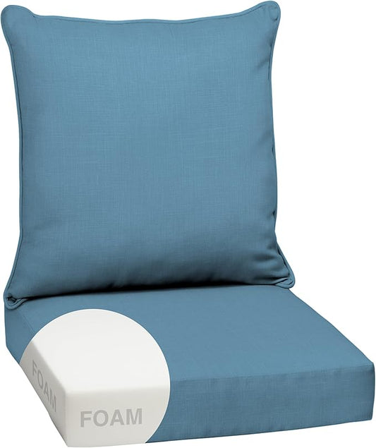 Arden Outdoor Foam Deep Seat Cushion Set, 24 in x 24 in, Weather-Proof, Rain-Proof, Fade Resistant Patio Cushion, Bottom and Back Cushion for Chair, Sofa, and Couch French Blue Texture