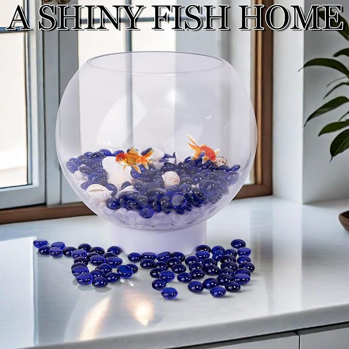 50PCS Mini Glass Gems,Blue Mancala Stones Flat Bottom Marble Beads for Home Decorative Art Craft Vase Filler(0.5"~0.7")