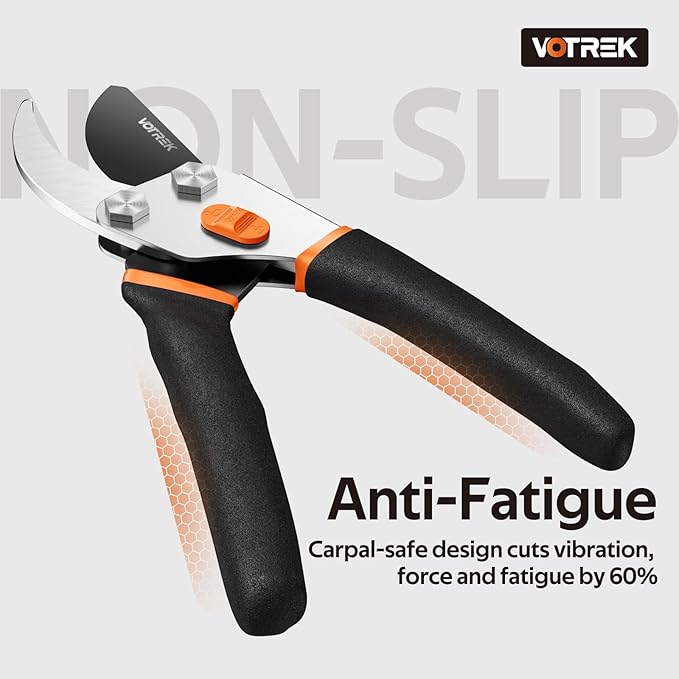 VOTREK® Pruning Shears, 8.5” Professional Garden Pruner with Jam-Proof Spring & Ever-Sharp SK5 Blade, Ergonomic Bypass Clippers for Rose, Tree Trimming, Heavy Duty Bonsai Scissor for Weak Hand