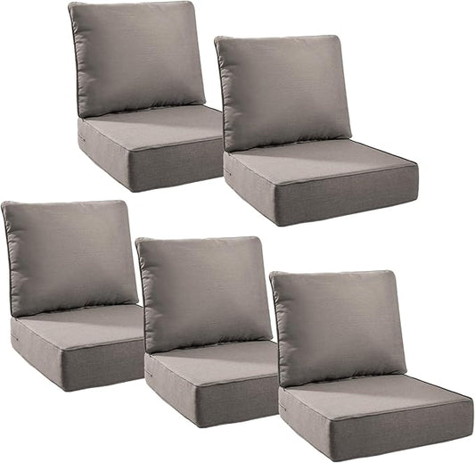 6" Thick Outdoor Cushions 24x24x6, 5-Set Deep Seat Patio Cushions with Removable Cover, Waterproof & Fade Resistant Replacement for Wicker Chair, Loveseat, Sofa - Grey