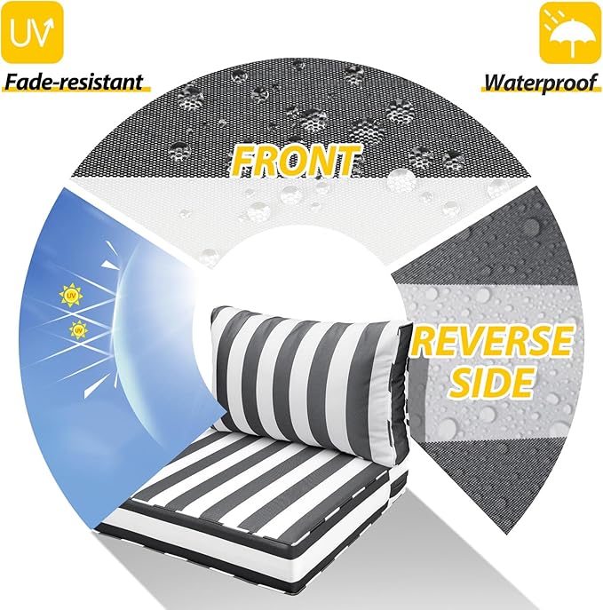AAAAAcessories Outdoor Deep Seat Cushions, Waterproof, Fade-Resistant Patio Furniture Replacement Cushions, 24" x 24" x 5" + 24" x 13.5", Set of 4, Gray Cabana Stripe