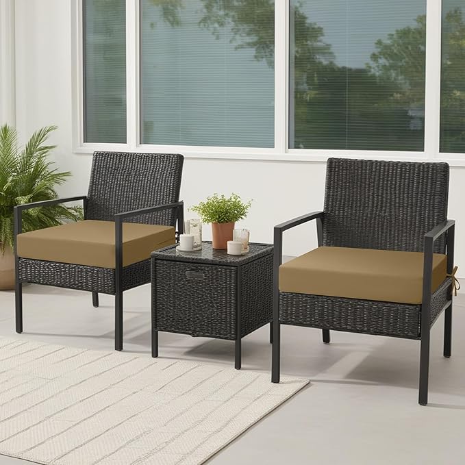 idee-home Outdoor Chair Cushions Set of 2, Waterproof Outdoor Seat Cushions for Patio Furniture, Outside Replacement Chair Pad with Ties for Lawn Deck Porch, 26.5 x 26.5