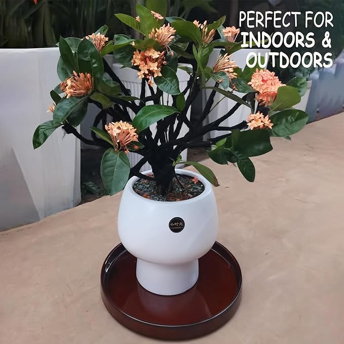 Ceramic Plant Saucer 12 Inch, Round Plant Trays for Indoors/Outdoors, Flower Pot Saucers for Holding Water Drips and Soil, Ceramic Drainage Tray for Plant Pot (Reactive Glaze Brown)