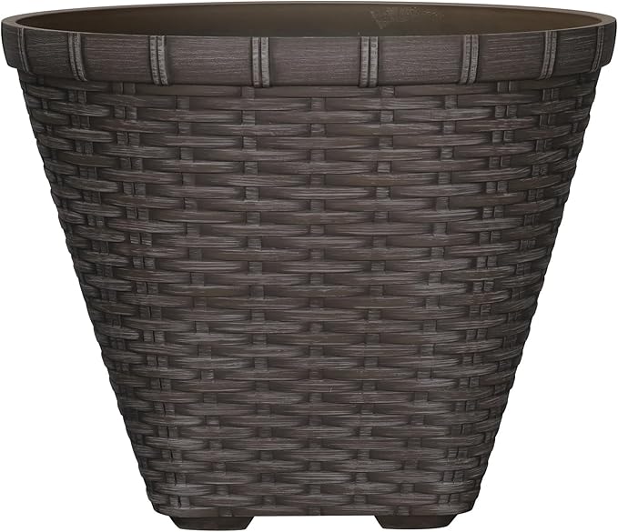 Wicker-Textured Resin Planter, 16" Floor-Standing Pot for Indoor & Outdoor Plants,Brown