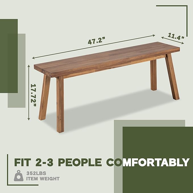 Solid Wood Bench - Minimalist Design, Acacia Wood Construction, Brown Color, Versatile for Entryway, Living Room, Bedroom & Outdoors, Easy Assembly & Weather-Resistant