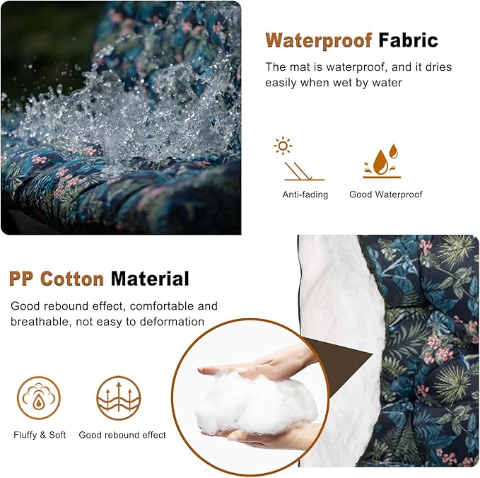 2-3 Seat Swing Replacement Cushion, Outdoor Bench Cushions with Backrest Thicken 4", Patio Furniture Garden Porch Loveseat Glider Pad Anti-Fading Waterproof (Hummingbirds, 40x40in)