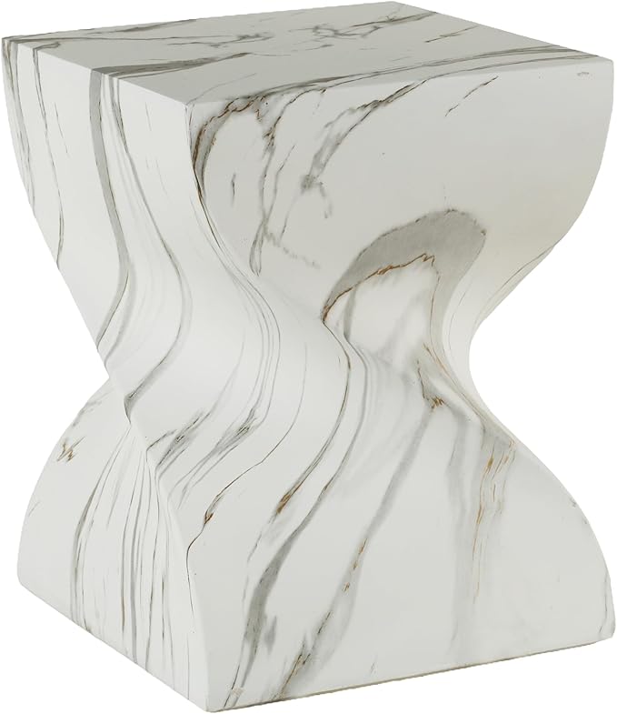 14.37" Cement End Tables for Patio,Faux Terrazzo Modern Small Squre Side Accent Table,Tree Stump Garden Stool Drum Indoor and Outdoor,Marble